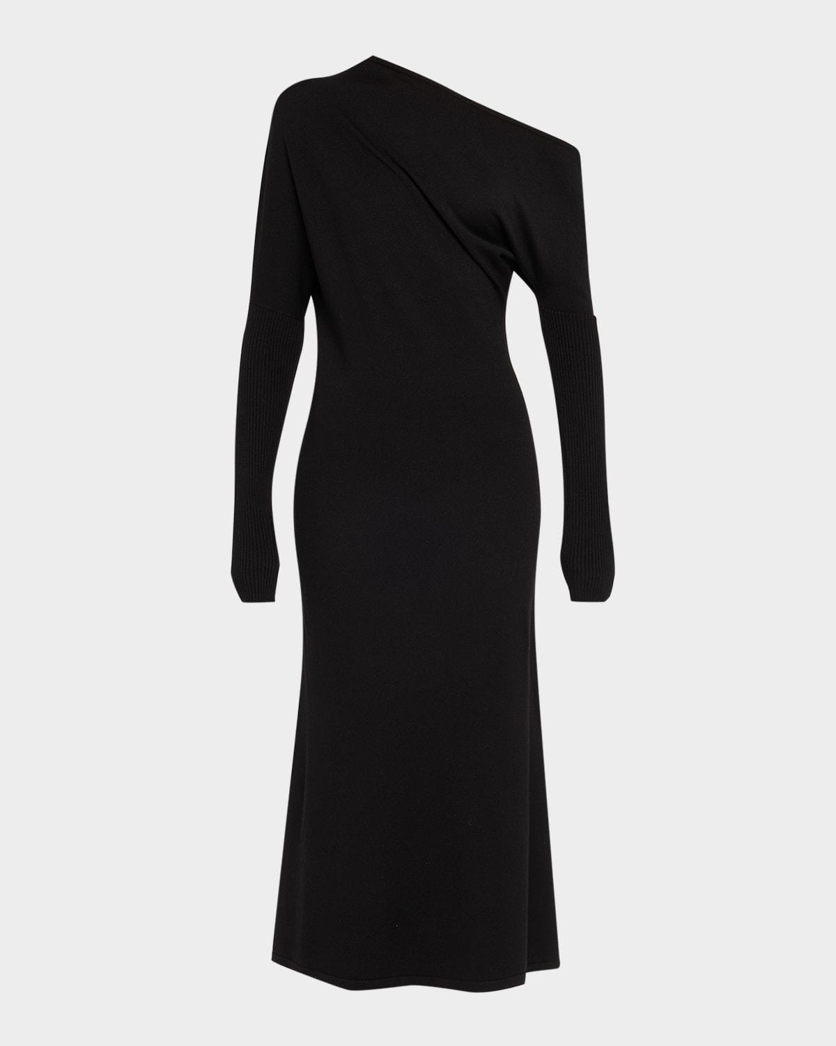 liv one-shoulder draped merino dress