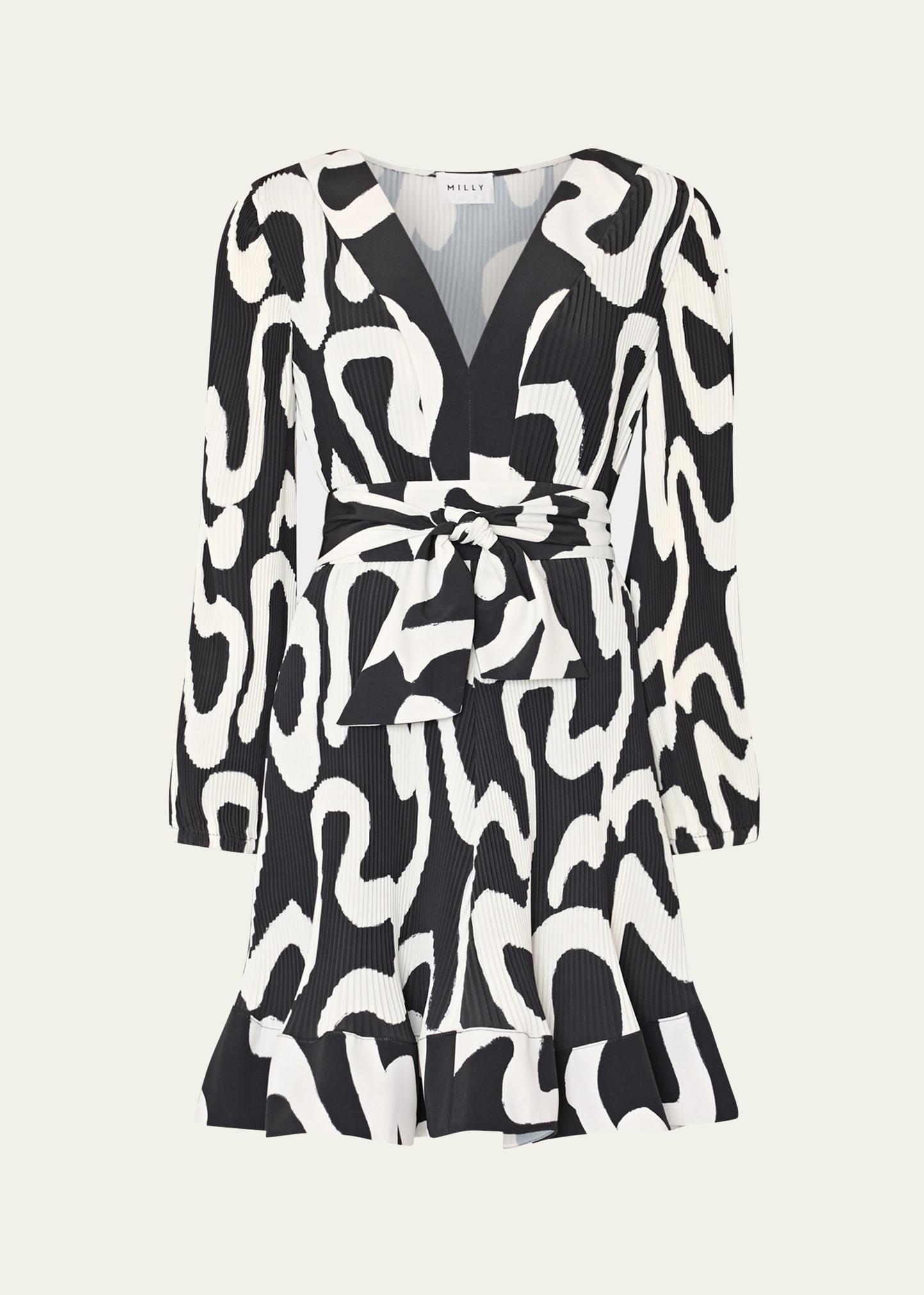 liv pleated ink swirl mini dress