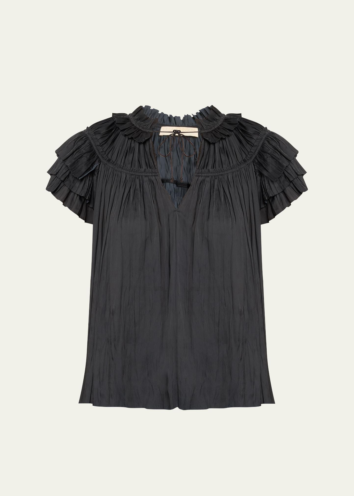 liv pleated tiered-sleeve top