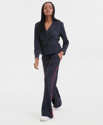 liverpool los angeles cropped trench jacket built in bra top pleated trousers