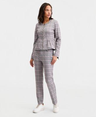 liverpool los angeles womens glen plaid peplum jacket kelsey glen plaid straight leg pants
