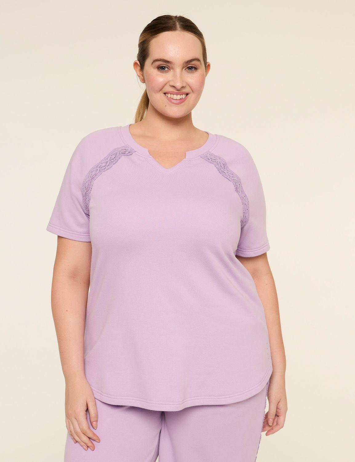 livi french terry elbow-sleeve crochet-trim sweatshirt