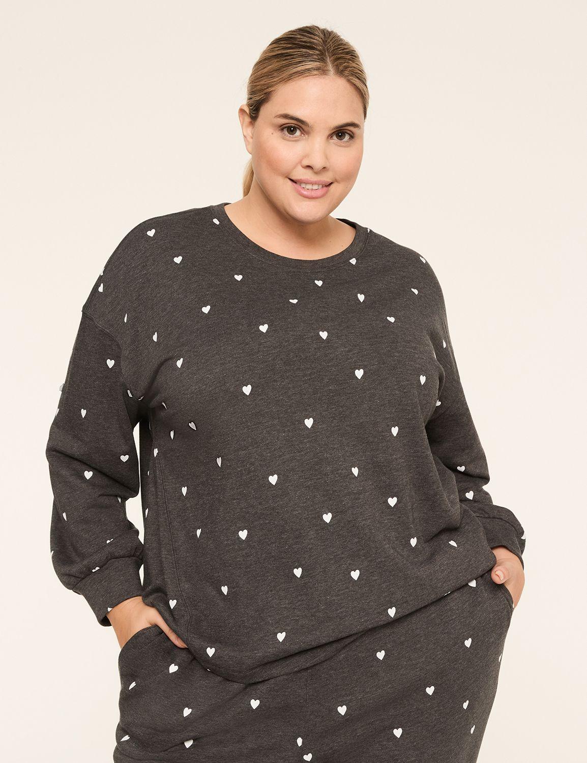 livi french terry heart print crew-neck sweatshirt