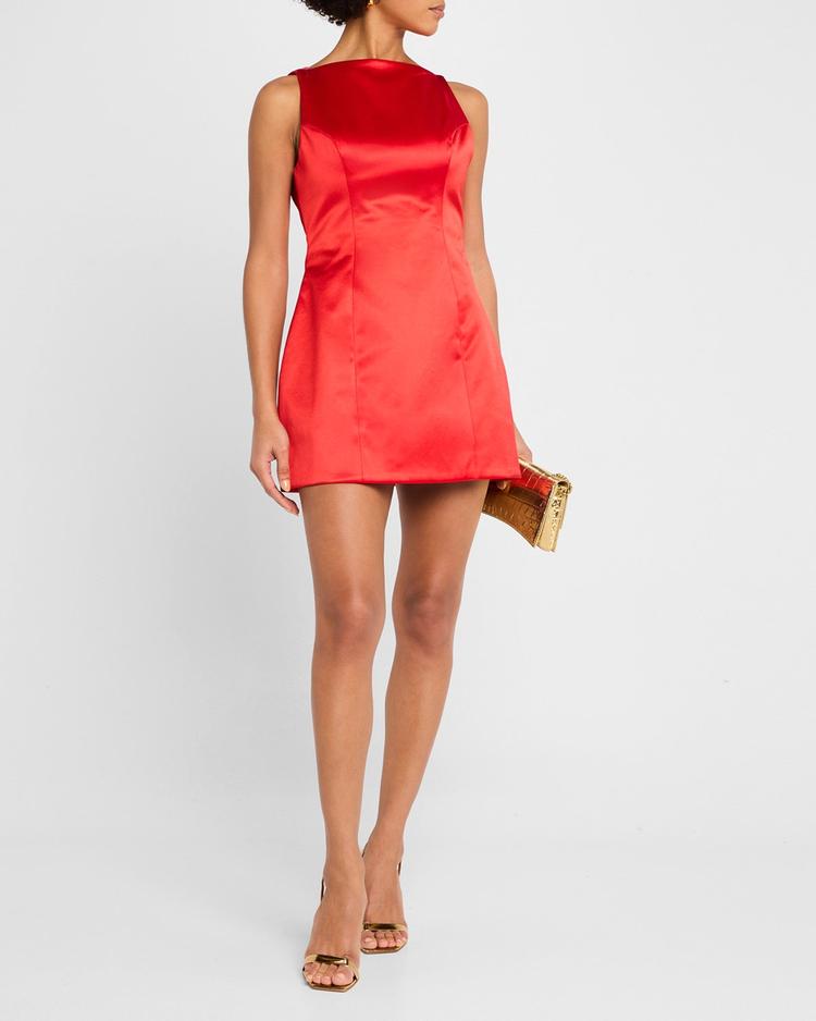livie high-neck satin mini dress