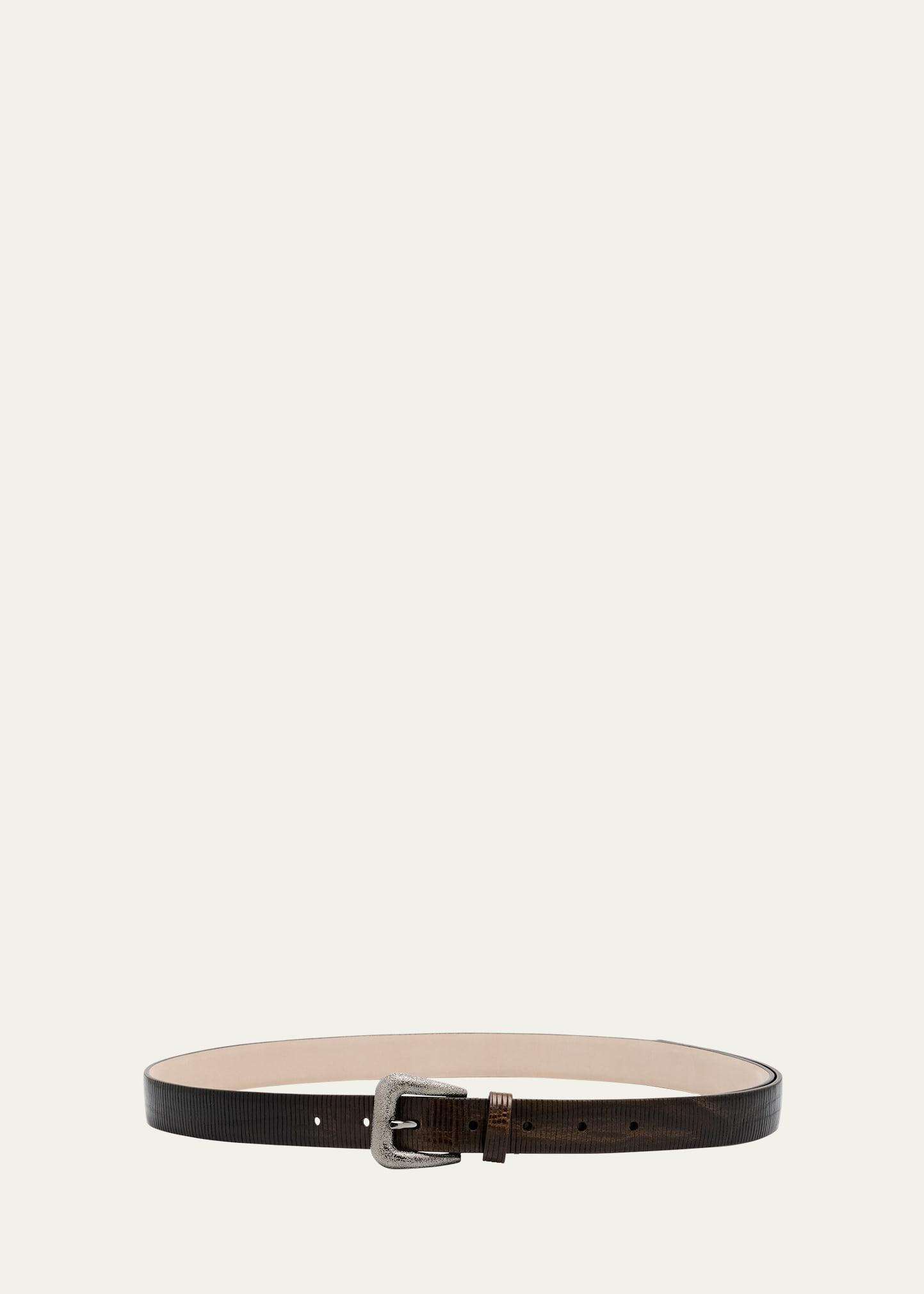 lizard-effect leather buckle western belt