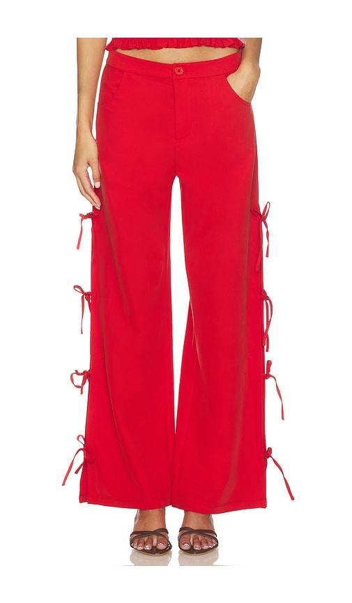 lna delia tie side pant in red.