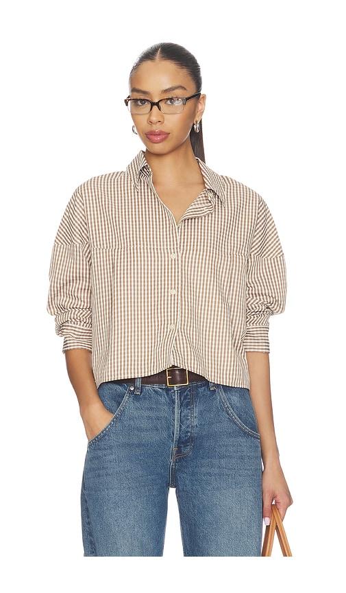 lna kayleigh check blouse in brown.