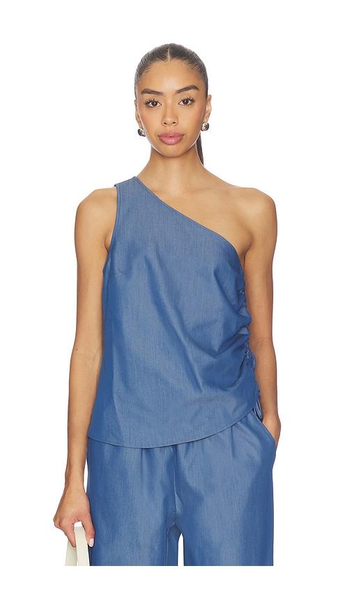 lna neela one shoulder top in blue.