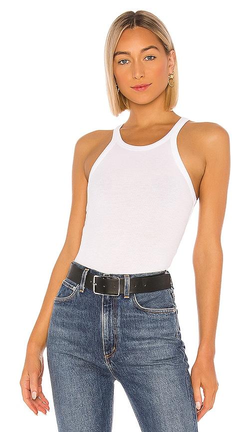 lna ribbed skinny racer tank in white.