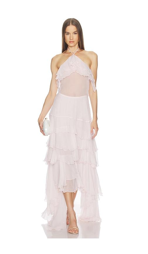loba alejandra ruffle gown in pink.