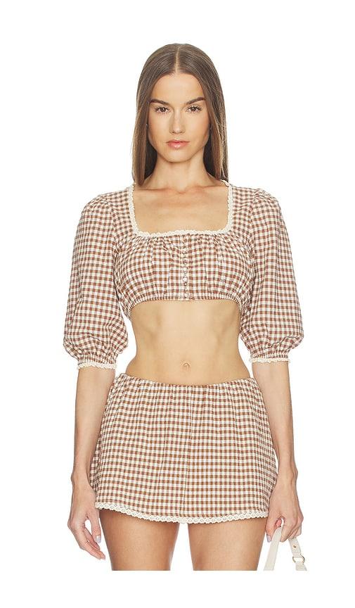 loba ann gingham top in brown,white.