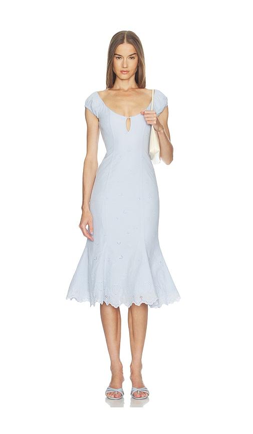 loba bonita eyelet midi dress in baby blue.