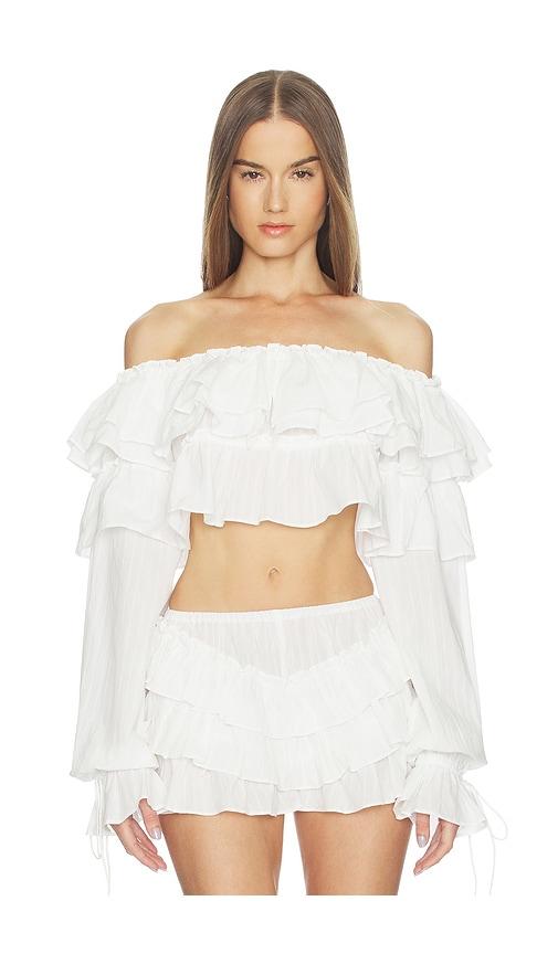 loba iliana ruffle top in white.