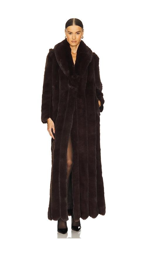 loba luciana faux fur maxi coat in chocolate.