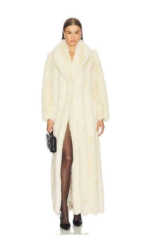 loba luciana faux fur maxi coat in cream.