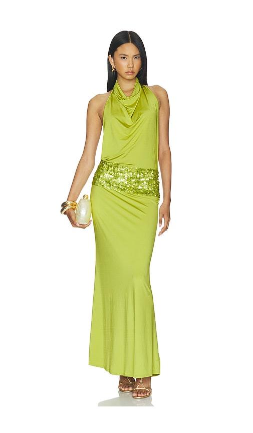 loba marea backless gown in green.