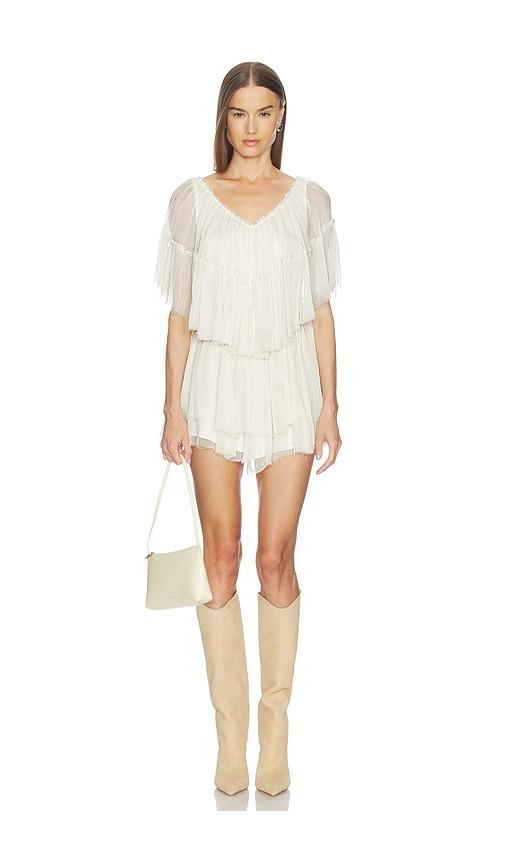 loba ziva tiered mini dress in ivory.