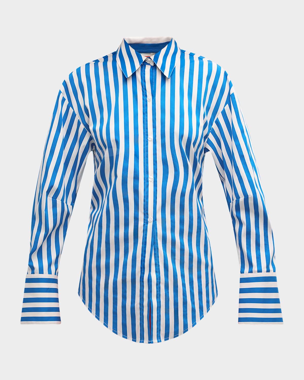 loch cutout tie-back striped poplin shirt