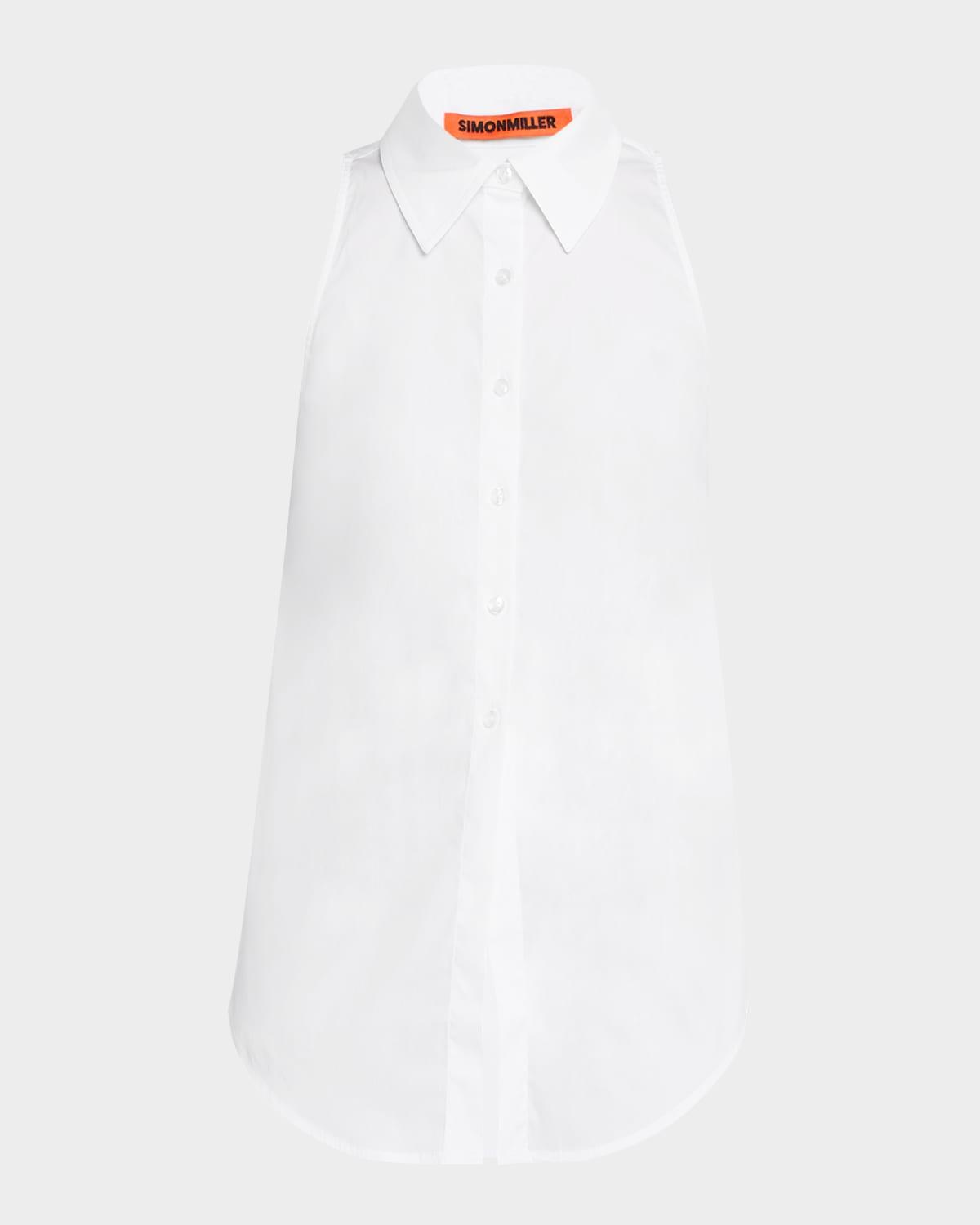 loch sleeveless poplin button-front shirt
