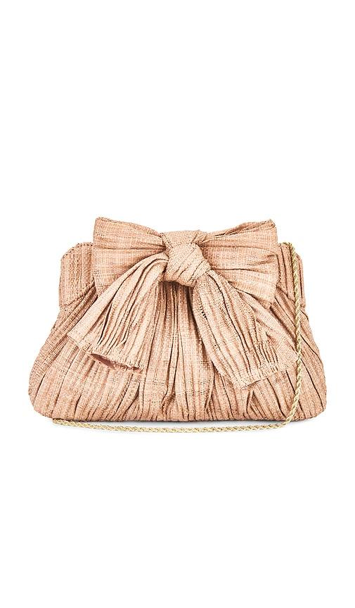 loeffler randall rayne pleated bow clutch in blush.