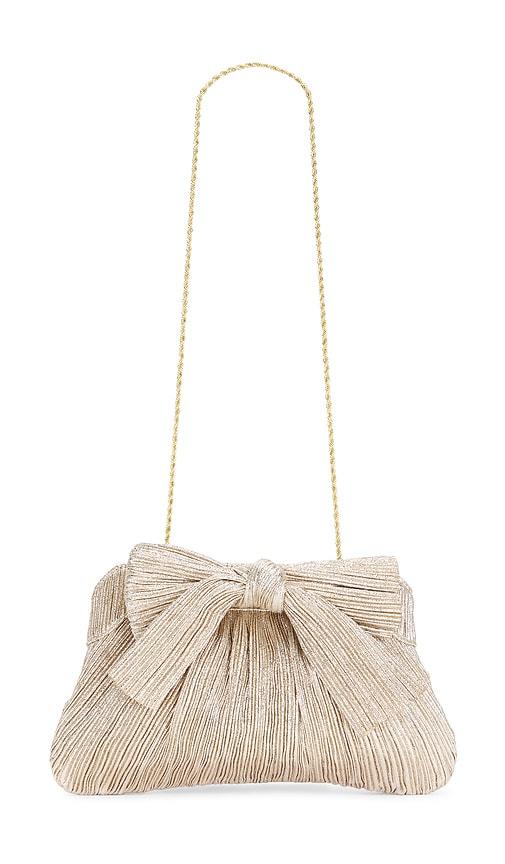 loeffler randall rayne pleated bow clutch in metallic neutral.