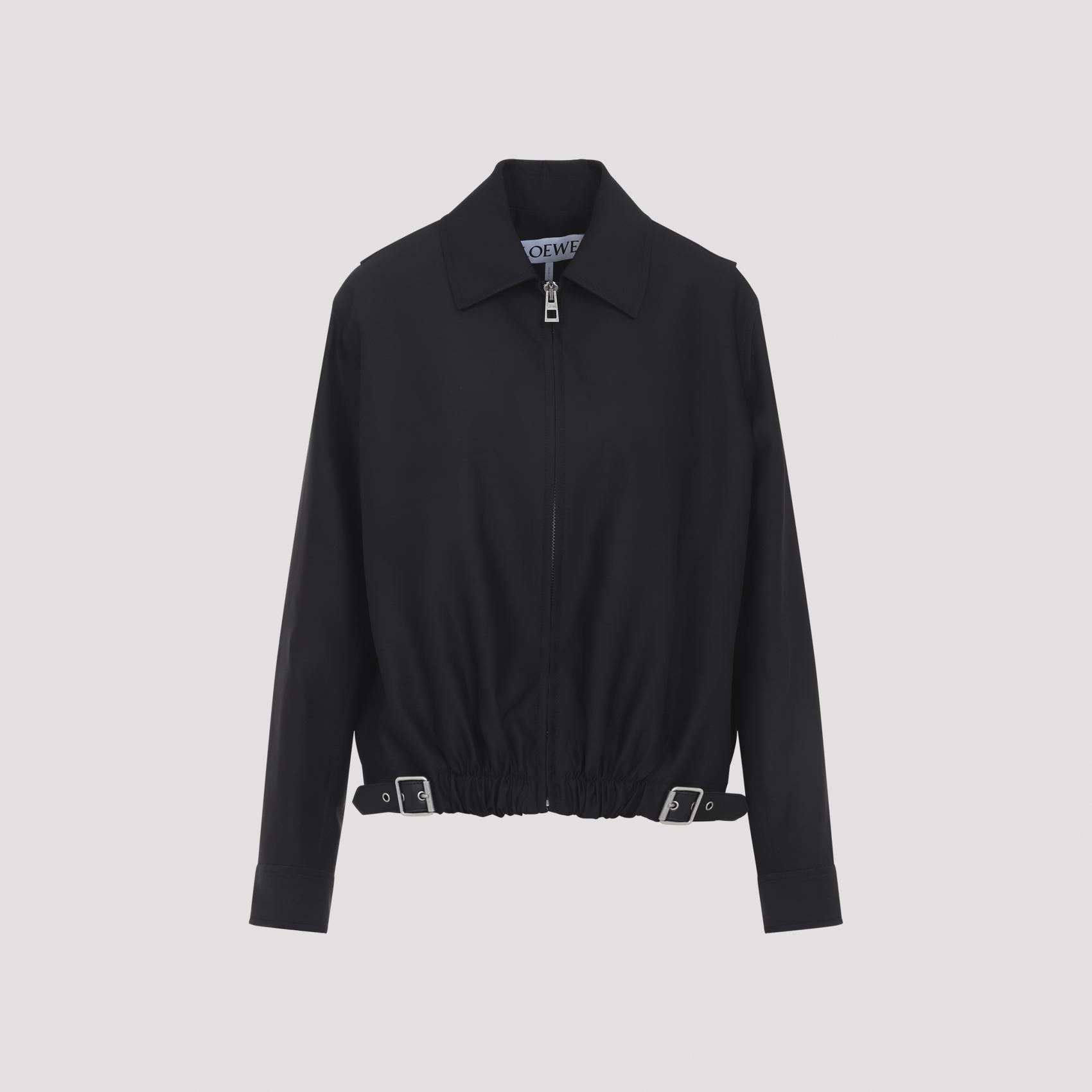 loewe belted jacket black wool silk calf skin - women