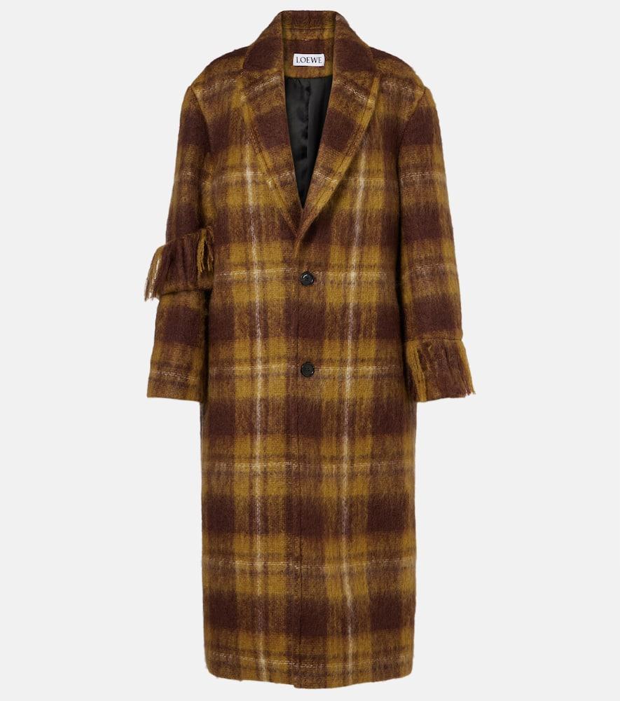 loewe checked fringed mohair and wool coat