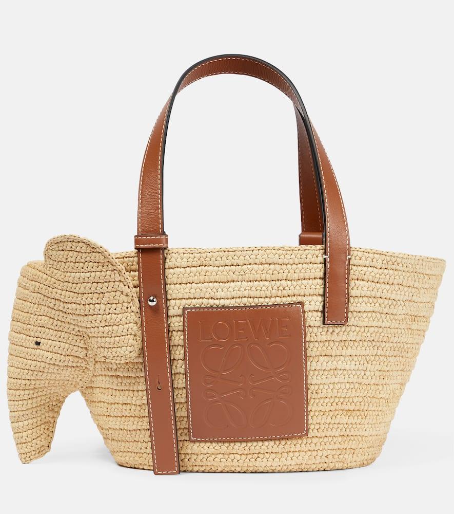 loewe elephant small raffia basket bag