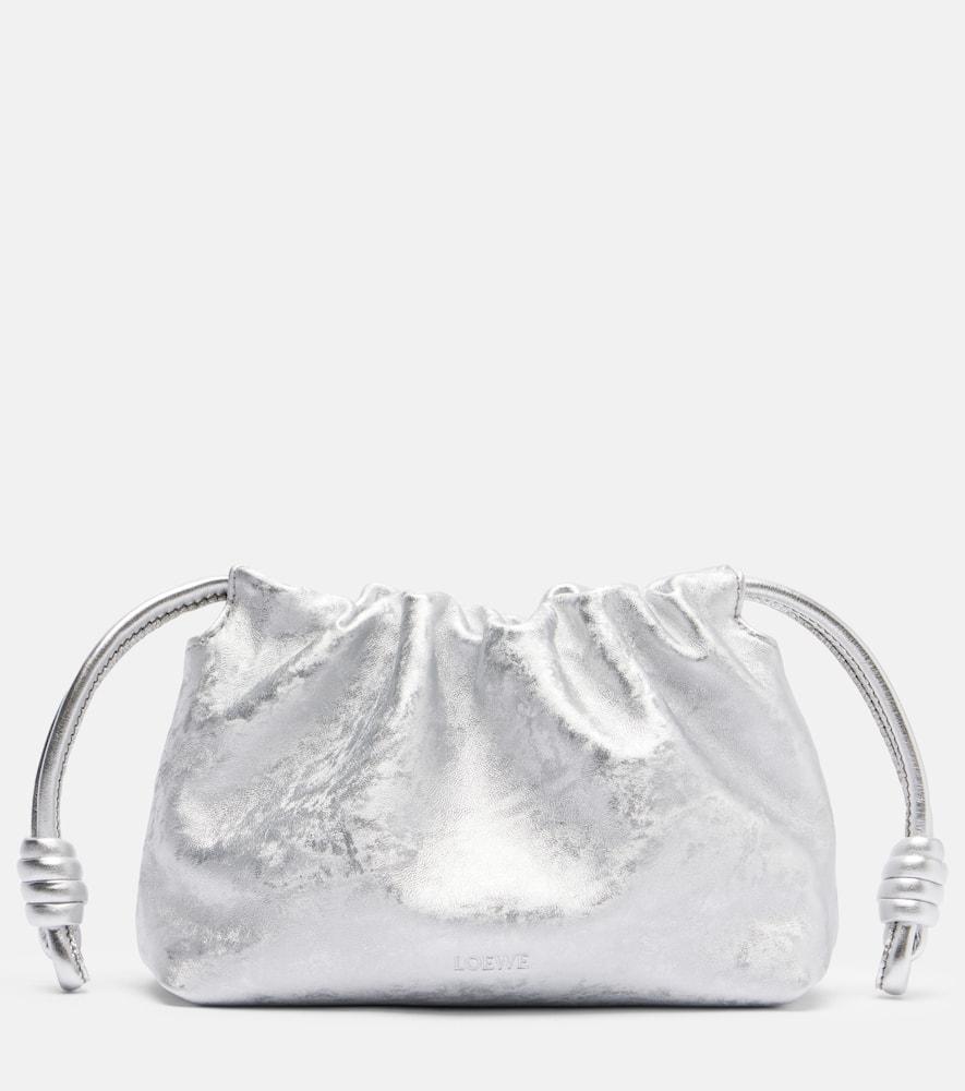 loewe flamenco mini metallic leather clutch