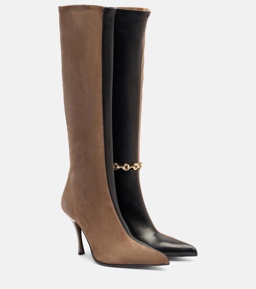 loewe new comic leather and suede knee