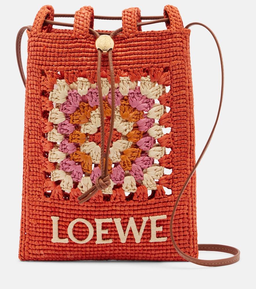 loewe paula's ibiza crochet raffia pouch with strap