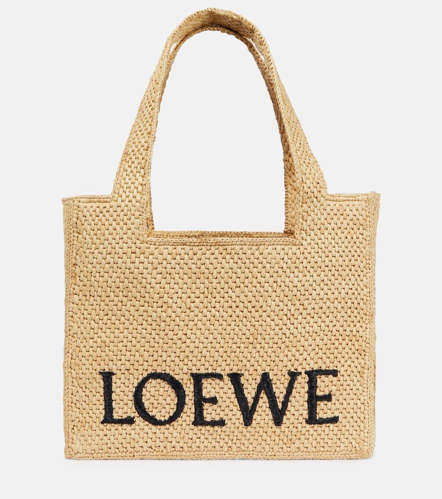 loewe paula's ibiza medium logo raffia tote bag