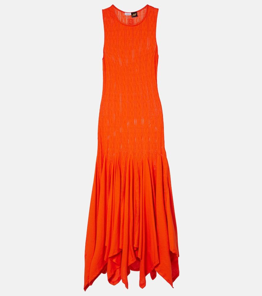 loewe paula's ibiza pointelle cotton jersey maxi dress
