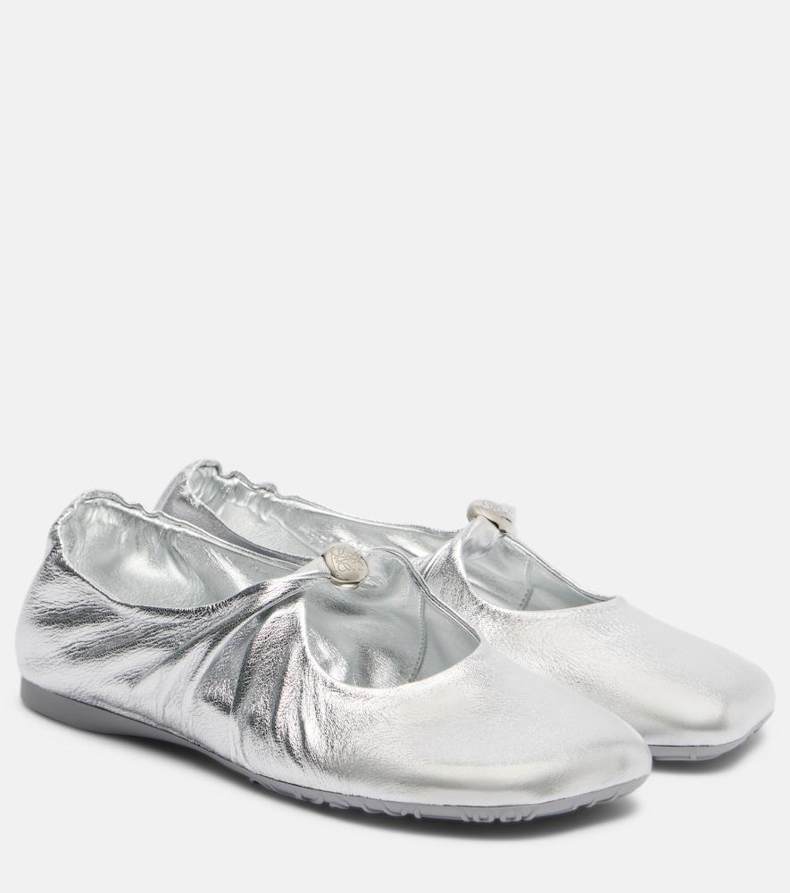 loewe pebble soft metallic leather mary jane flats