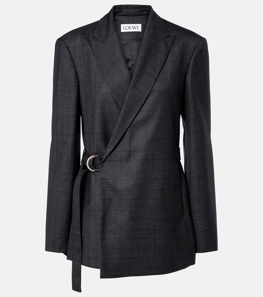 loewe prince of wales check wool wrap blazer