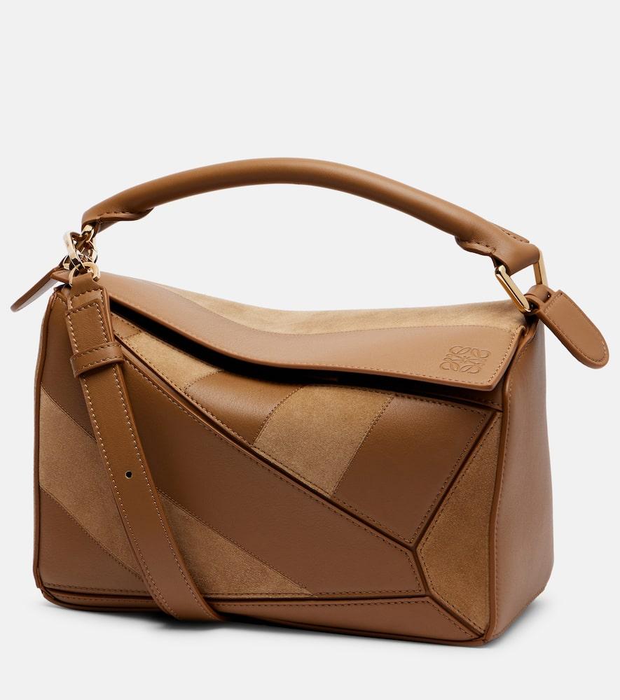 loewe puzzle small leather and suede tote bag