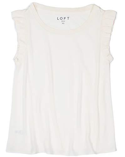 loft ann taylor women's mixed media ruffle tank (petite x-small, ivory)