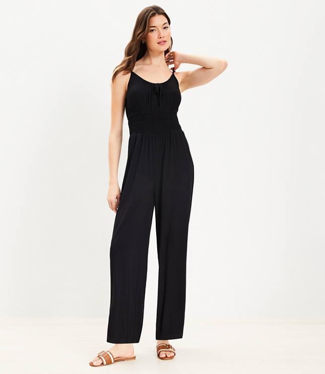 loft beach smocked knit jumpsuit