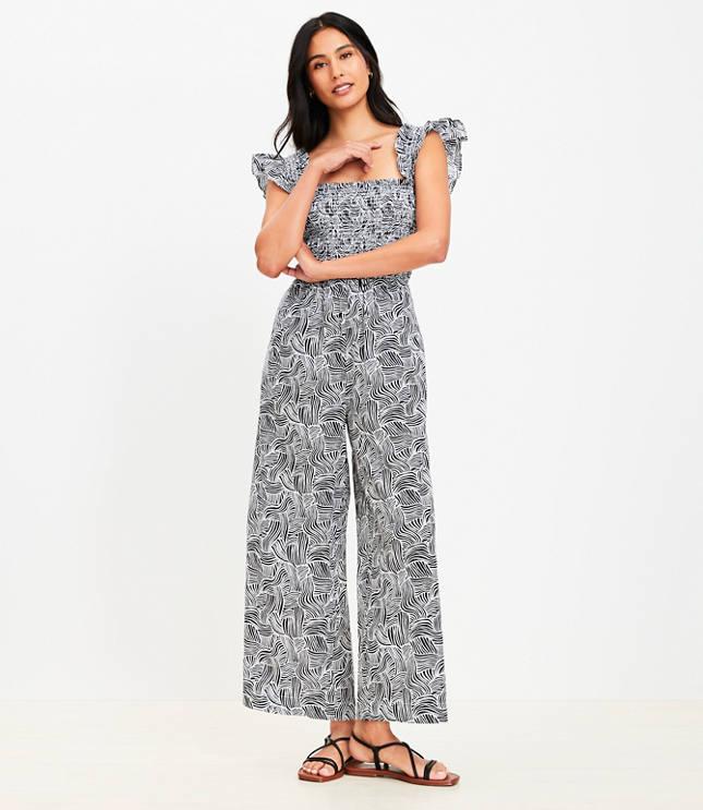 loft beach spiral smocked ruffle strap jumpsuit
