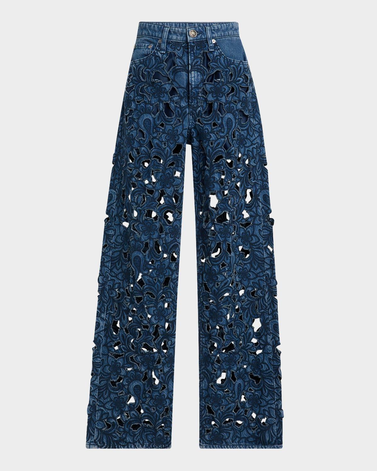 logan mid-rise floral cut-out jeans