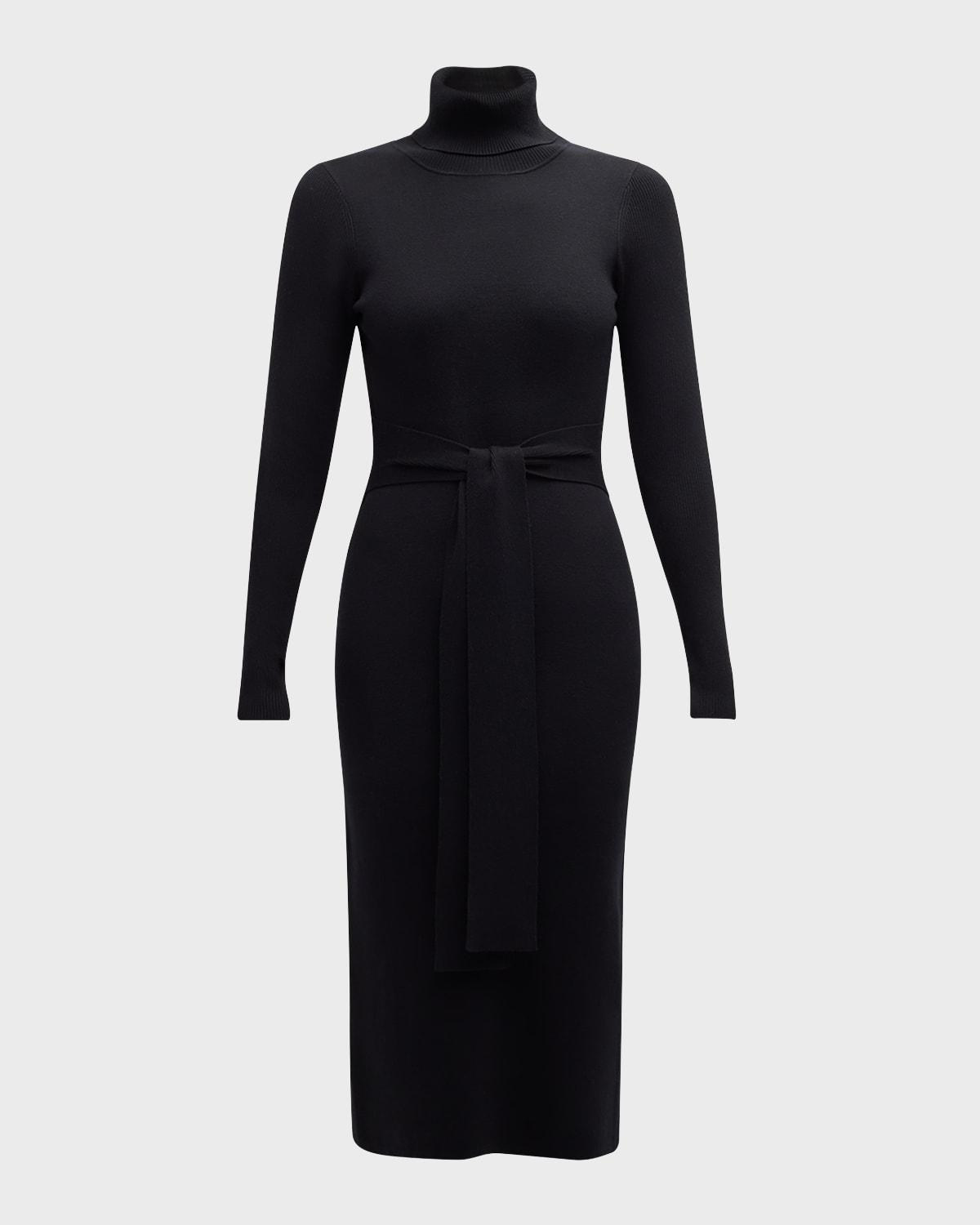 logan turtleneck tie-front midi dress