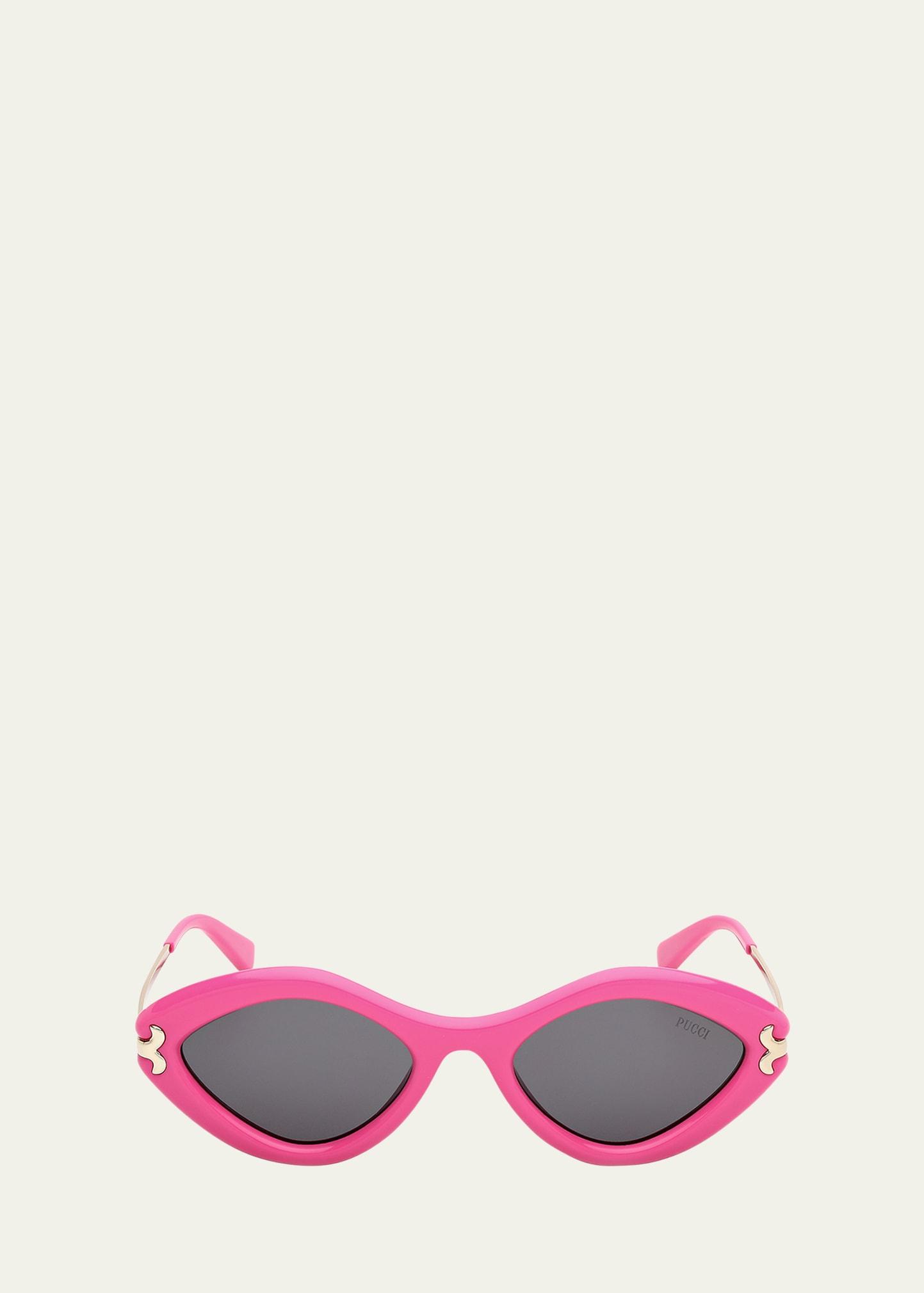 logo acetate & metal oval sunglasses