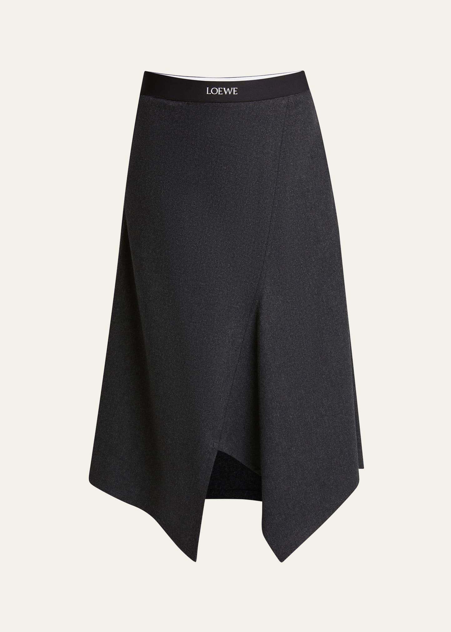 logo band asymmetric wool cashmere midi skirt