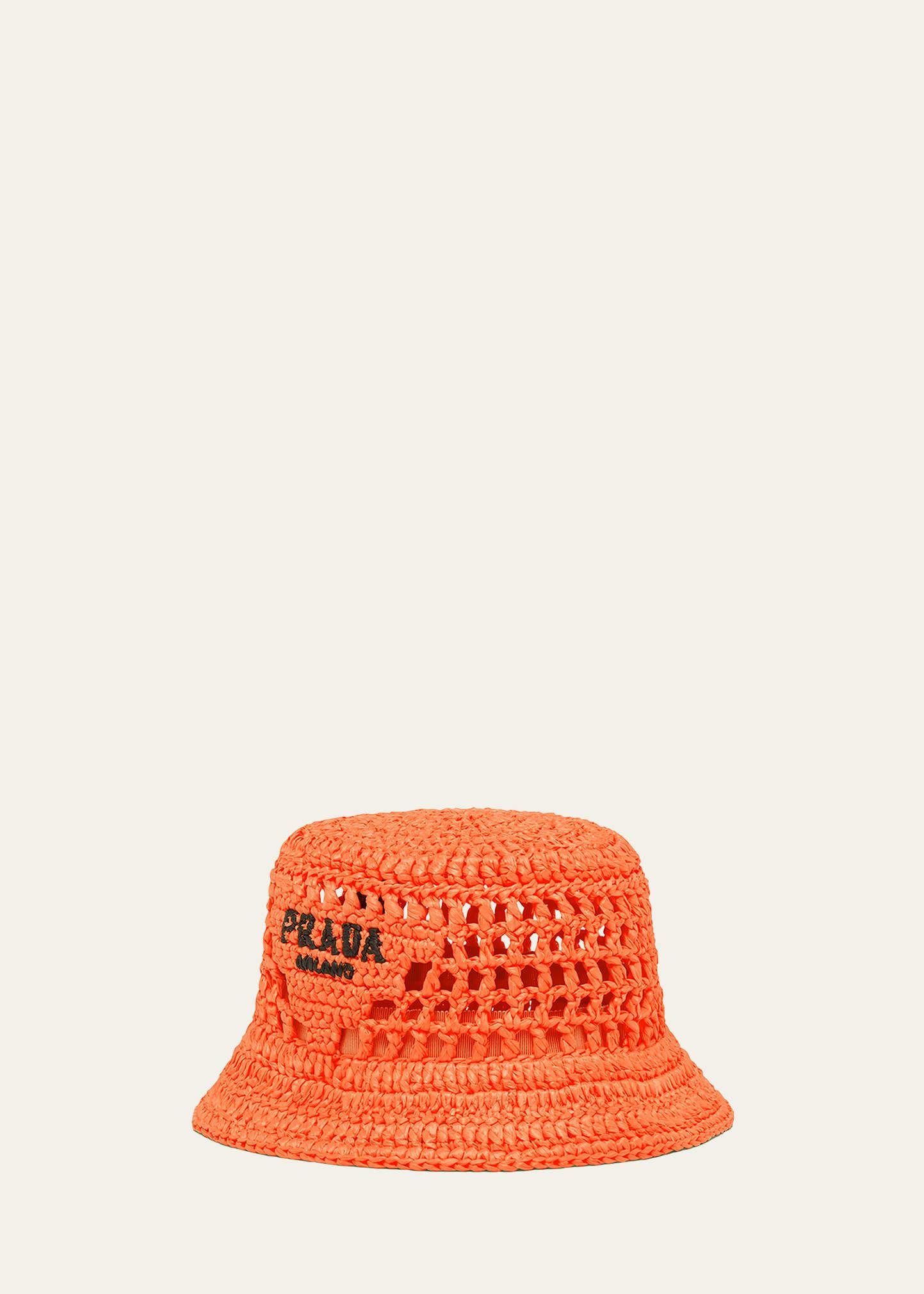 logo cutout raffia bucket hat