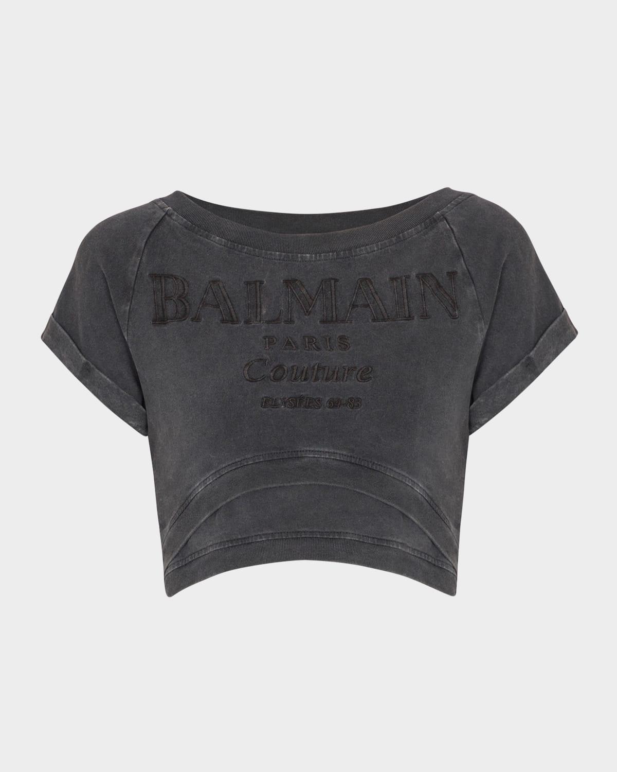 logo embroidered double hem crop t-shirt