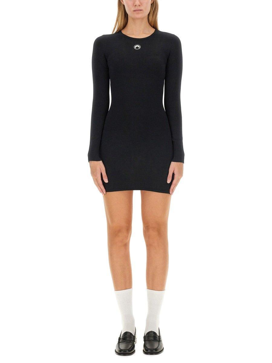 logo-embroidered knitted mini dress
