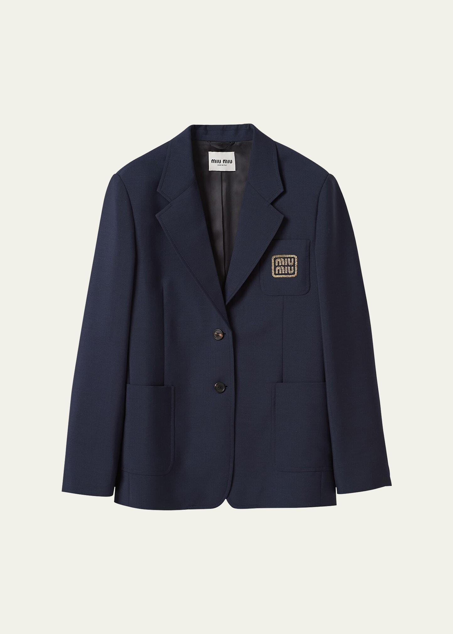 logo-embroidered mohair blazer