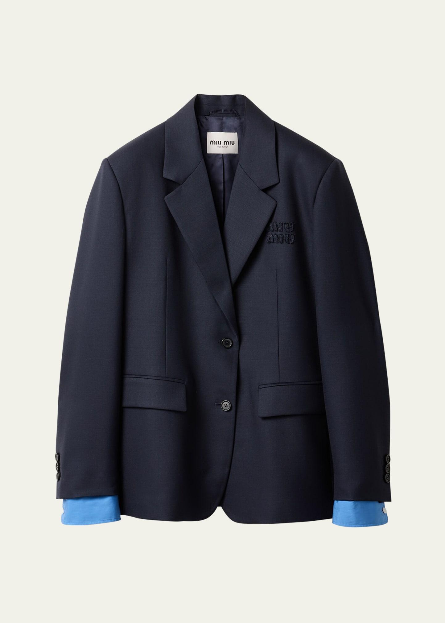 logo embroidered oversized wool blazer jacket