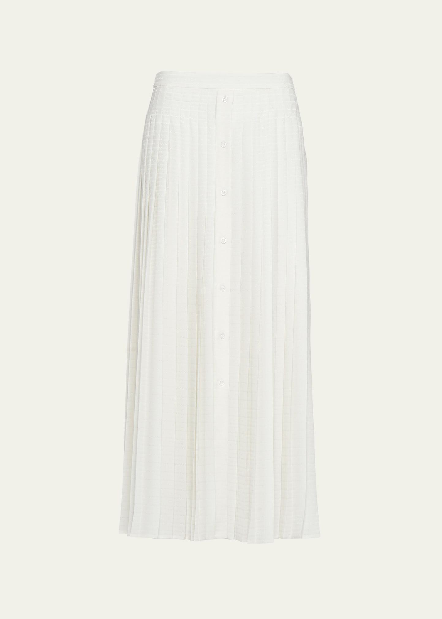 logo-embroidered pleated silk midi skirt
