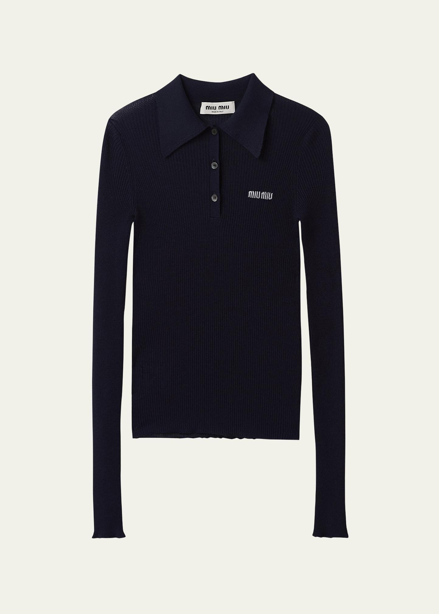 logo-intarsia cashmere ribbed polo shirt